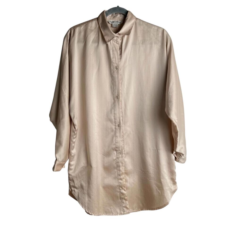 Vintage Lady Kang 100% Silk Beige Button-Up Shirt Blouse